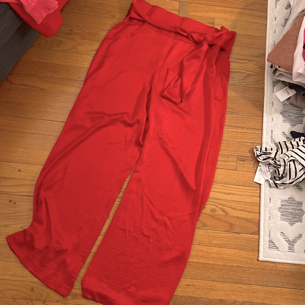 Super high rise trouser with tie--Red!